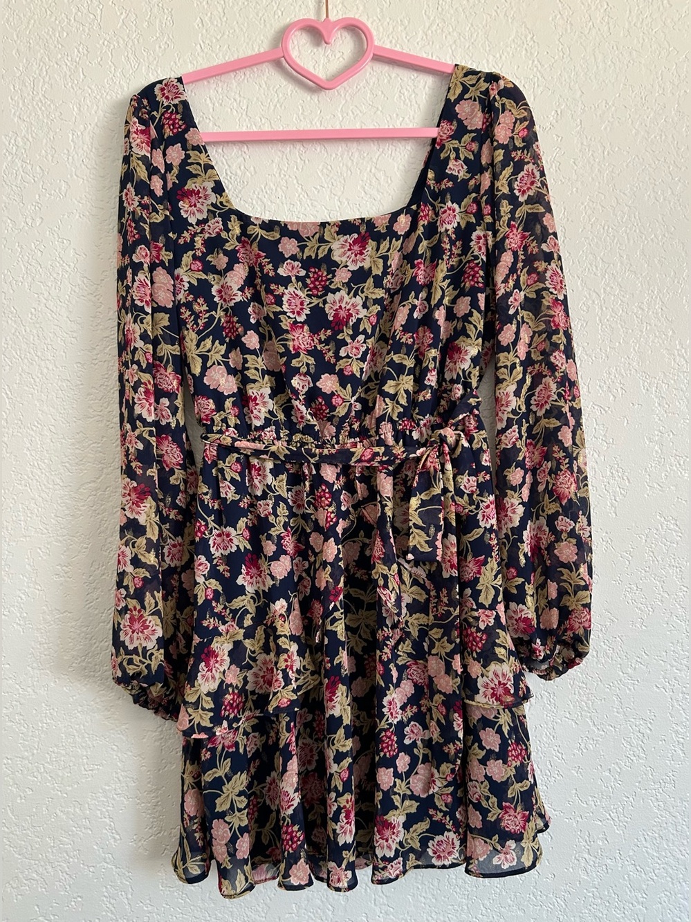 City Studio | Long Sleeve Floral Dress |Blue/Pink/Red/Green & gold color Accents